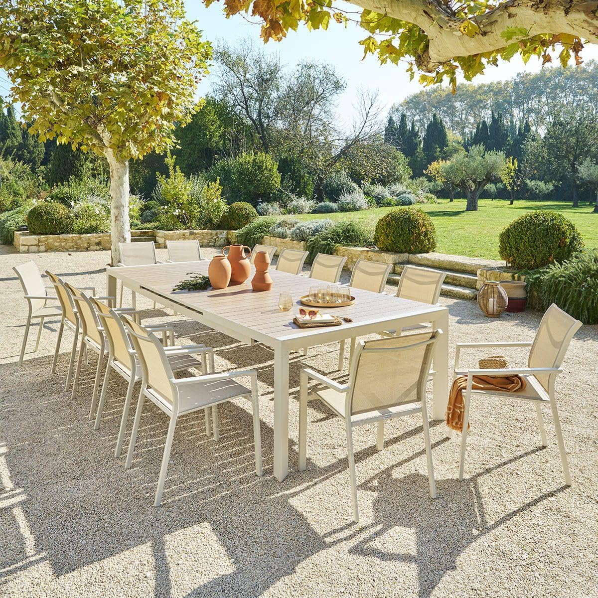 etezen - Evasion Argile - table extensible 14 places - aluminium bois antirouille, rallonge