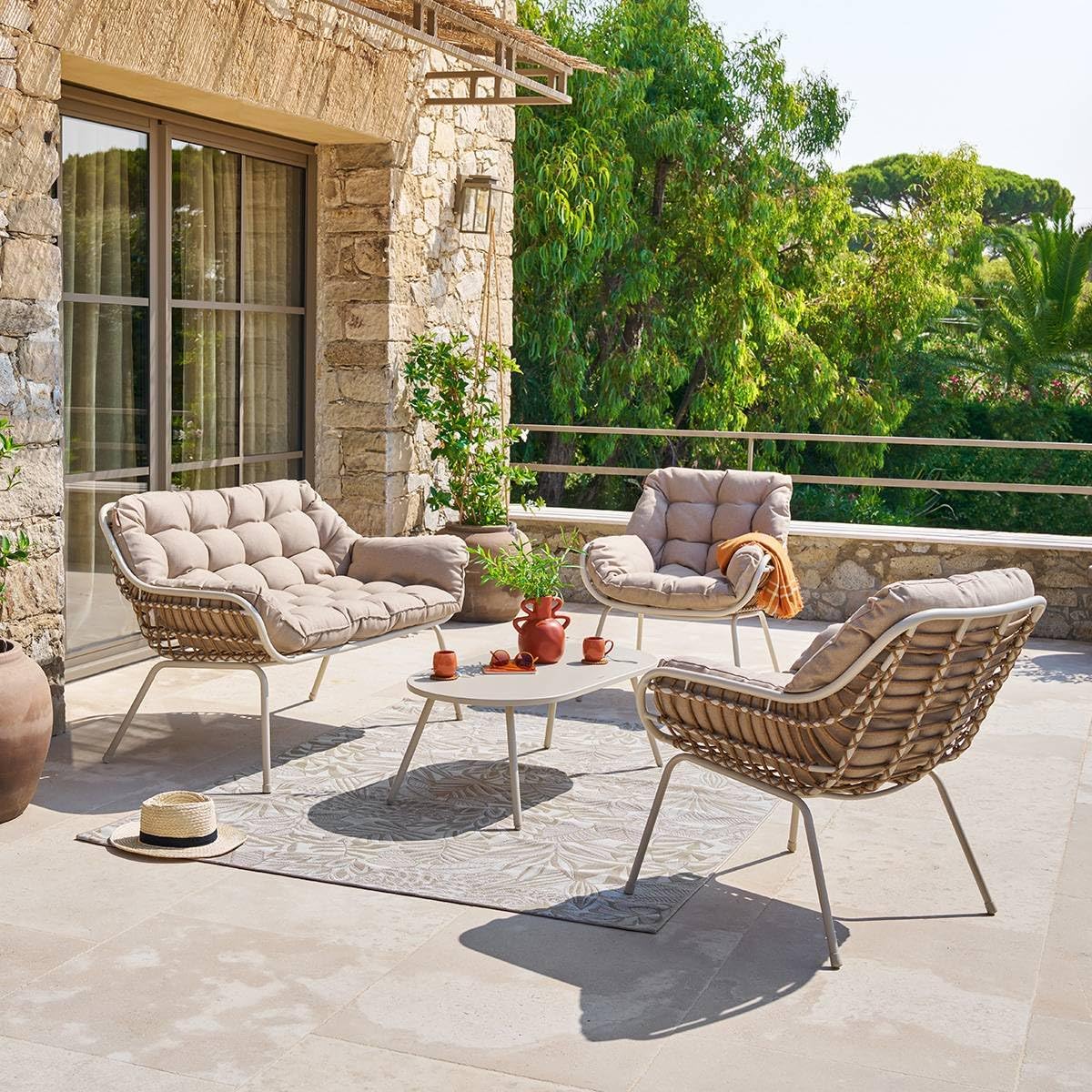etezen - Paopao Beige/Argile - salon 4 places - anti-rouille, coussins confortables