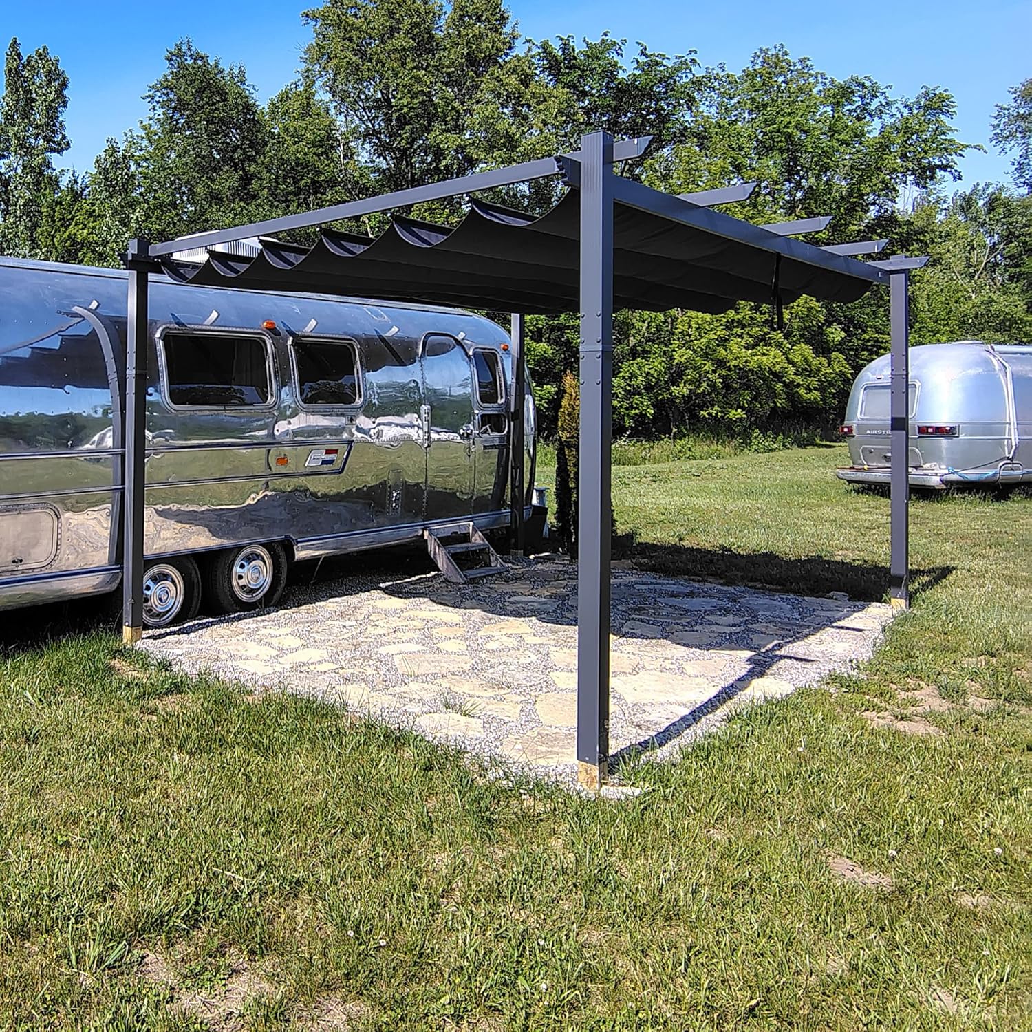 etezen - pergola aluminium - 4 x 3,2 m - toit coulissant, tissu teint, gris