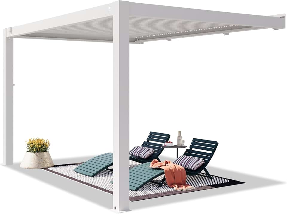 etezen - Pergola adossée série Aluminium - 3x4 m - lames orientables, poteaux aluminium blancs