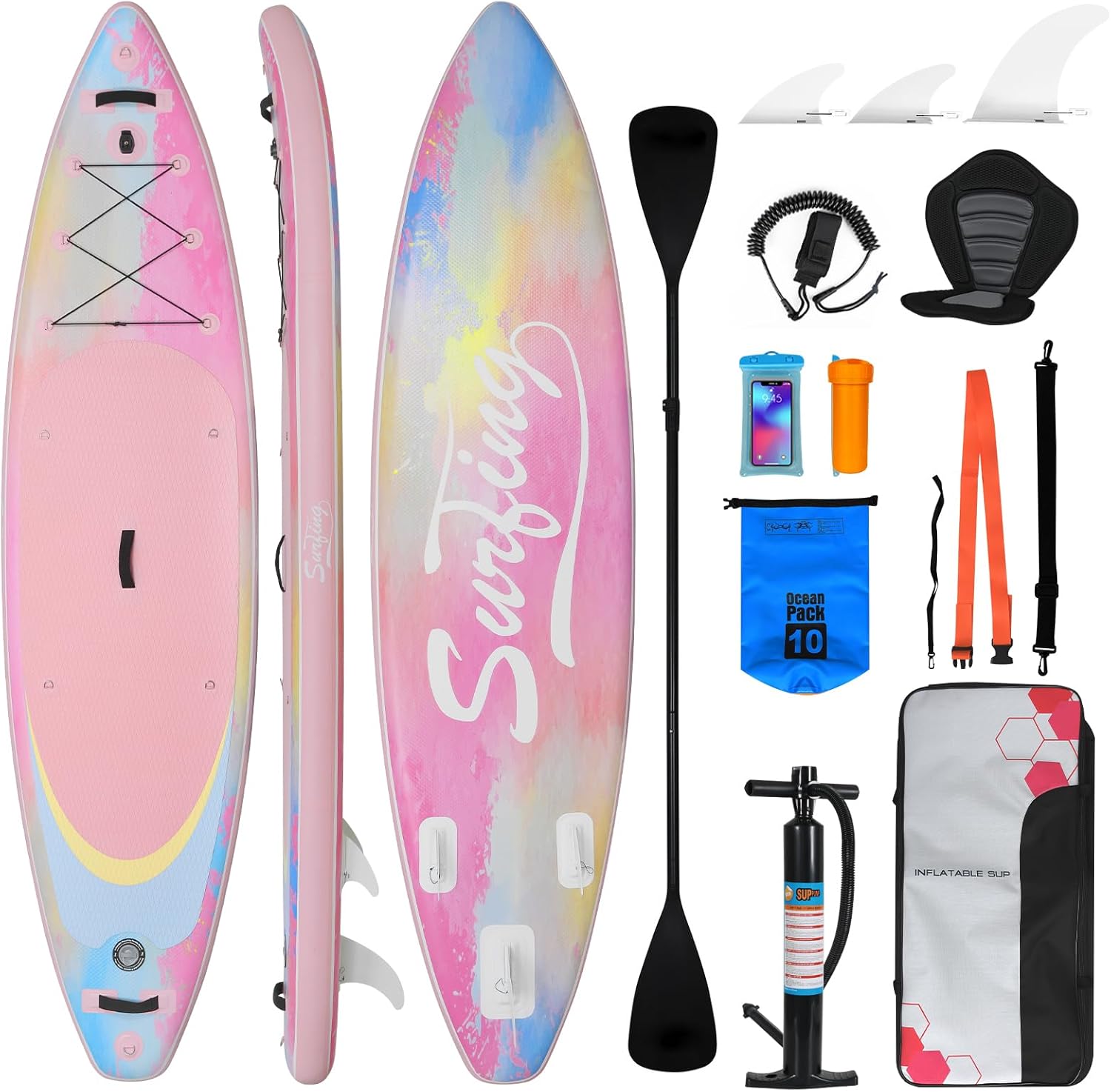 etezen - Paddle Gonflable Série Adulte - 320/335cm - 2 places, siège kayak, pagaie alu, support caméra, pompe, 150kg