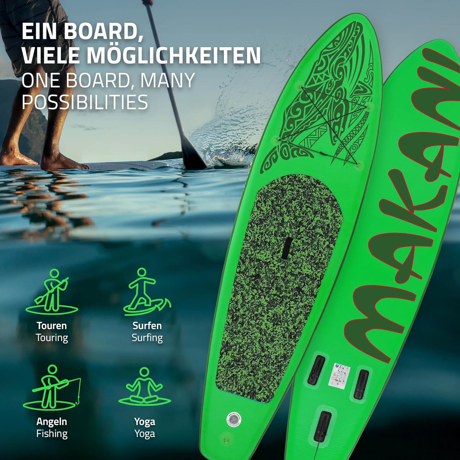 etezen - planche stand up paddle - 305/308/320/380 cm - PVC, jusqu'à 150 kg, 10/15 cm d'épaisseur
