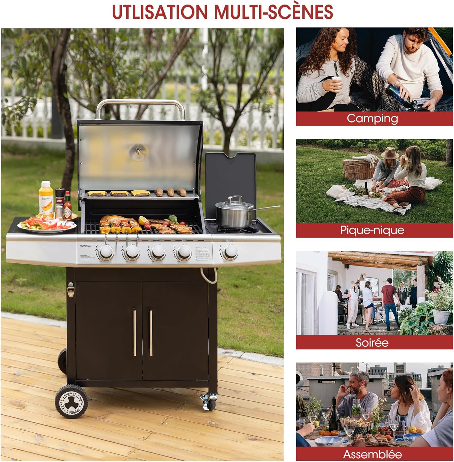 etezen – Barbecue Série 4+1 – 14,5kW, inox, tablettes, 2 portes