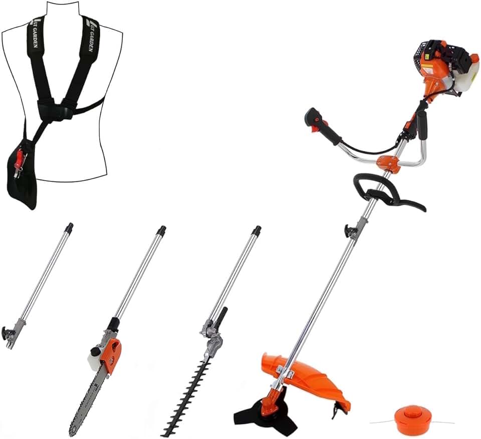 etezen - multifonction 4 en 1 thermique - 3 outils + rallonge - tronçonneuse, débroussailleuse, taille-haies