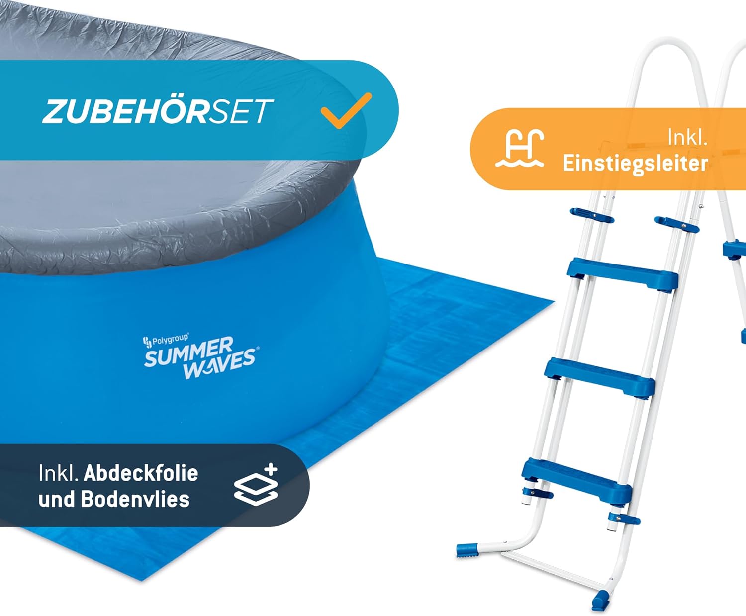 etezen Quick Up Kit complet de piscine - Ovale - 457 x 305 x 107 cm - Bleu - Piscine hors-sol et piscine avec pompe à filtre, échelle, tapis de sol et bâche