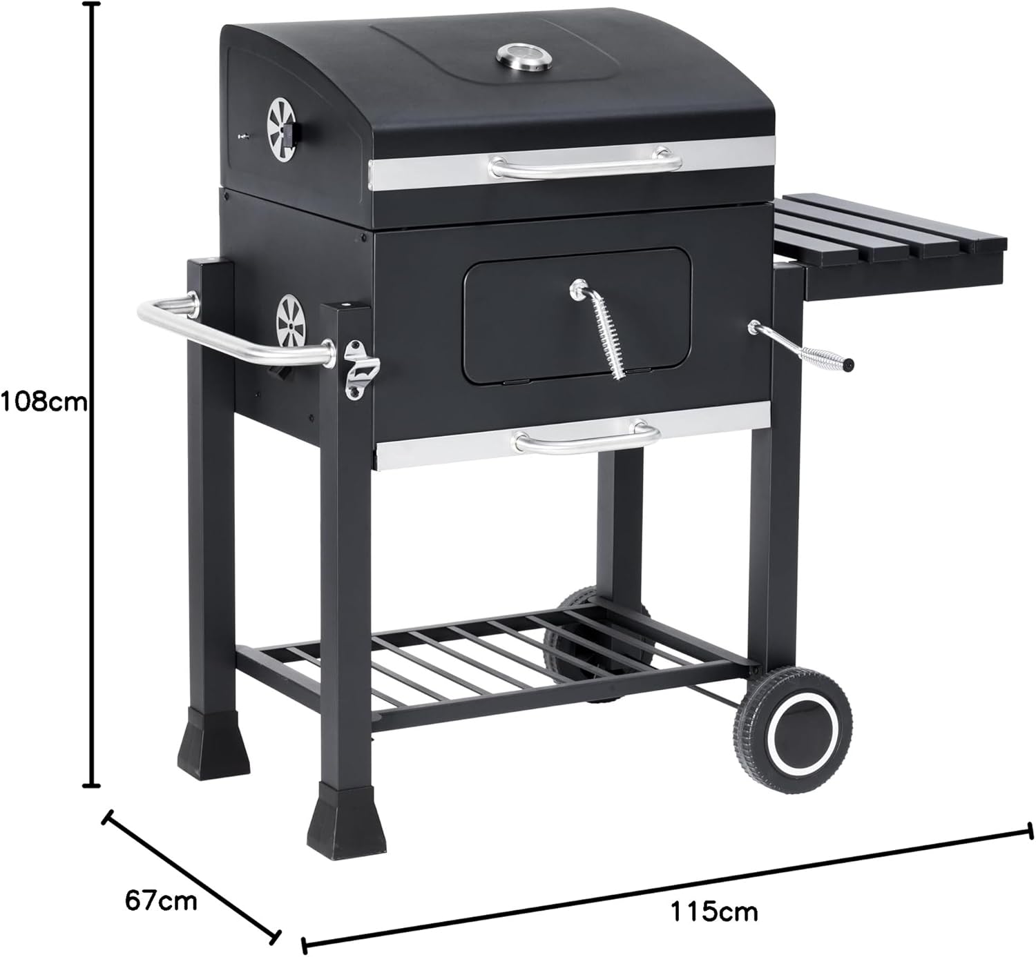 etezen - Memphis - acier, grille, tablette pliable, roulettes, thermomètre, bac à cendres