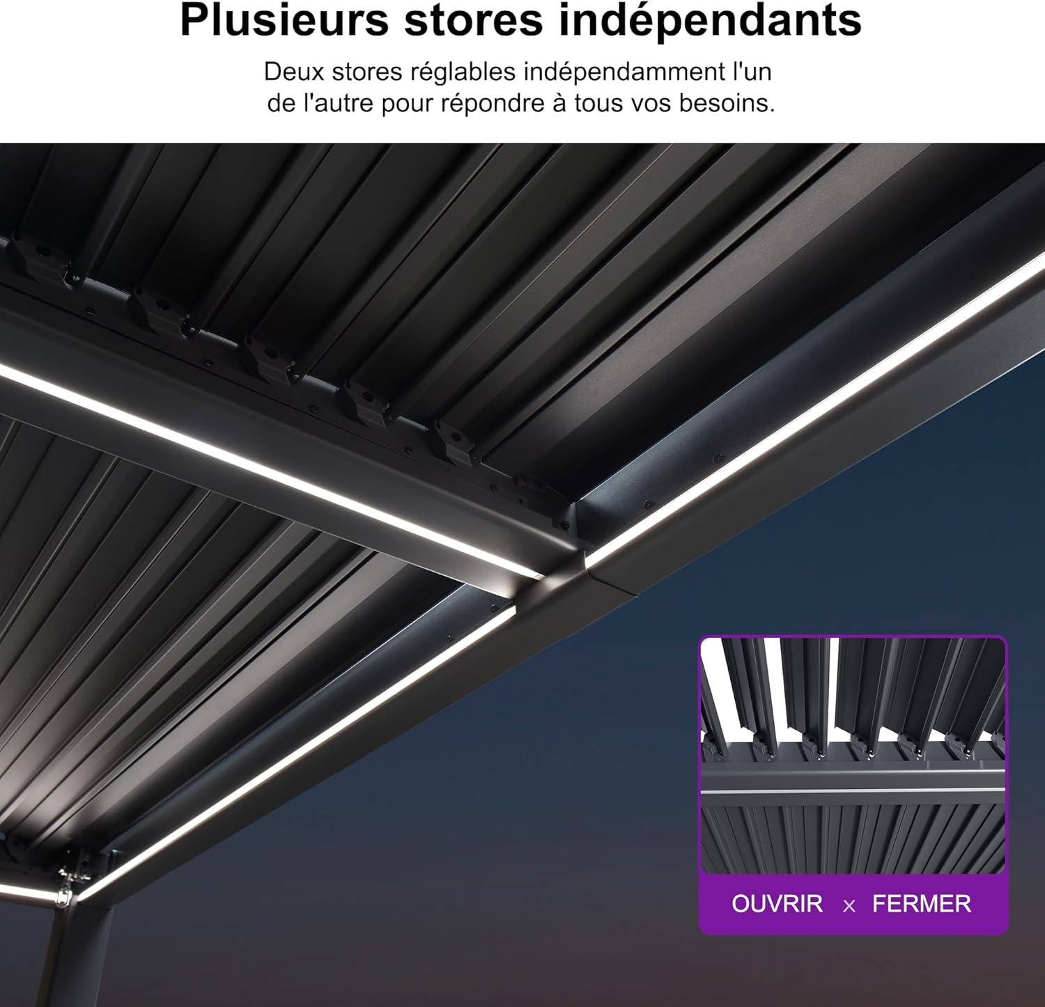 etezen - Pergola bioclimatique - 3,5x5,5m - alu, lames LED, étanche