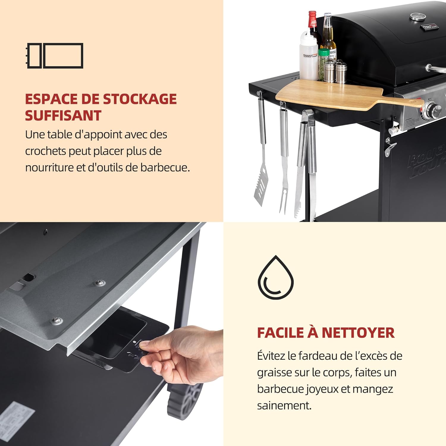 etezen – BBQ Gaz 3 brûleurs – 9kW – chariot, capot, grilles, jardin