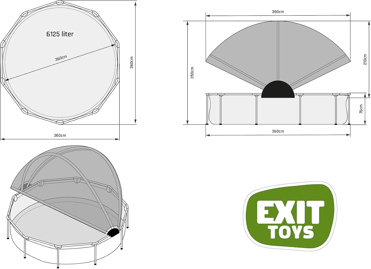 etezen Piscine Wood avec Voile d'Ombrage - ø360x76cm - Piscine Hors Sol Ronde avec Pompe Filtrante à Cartouche - Protection Optimale Contre Les Rayons UV - Entrée Basse - Design Unique - Marron