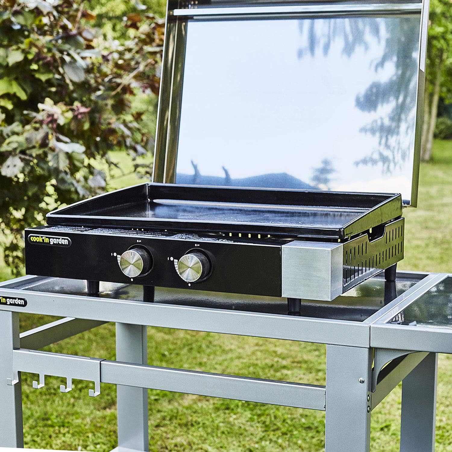 etezen - Plancha Finesta - 2 brûleurs fonte - capot, 8-10 pers.