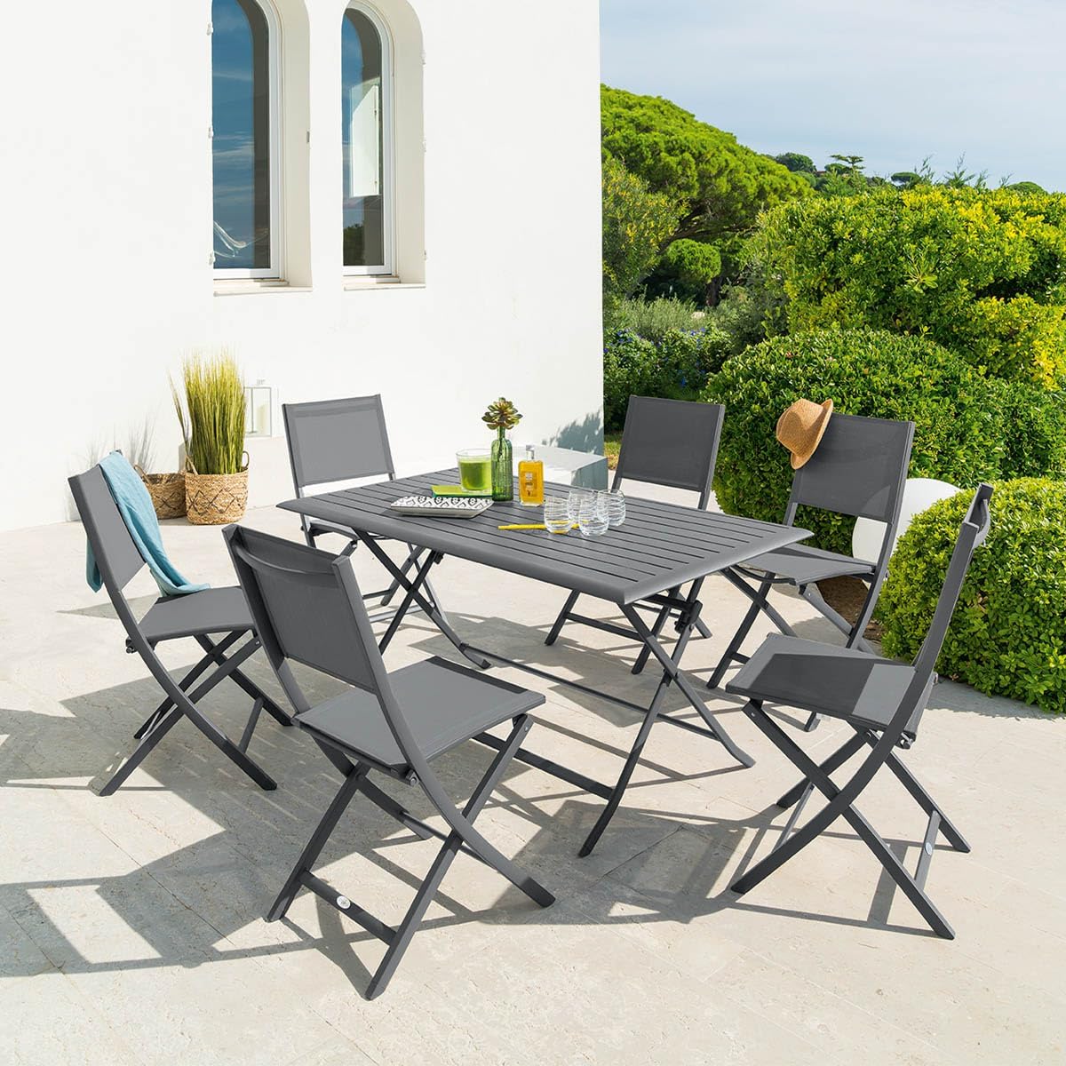 etezen - Azua table de jardin pliante 6 places, aluminium gris