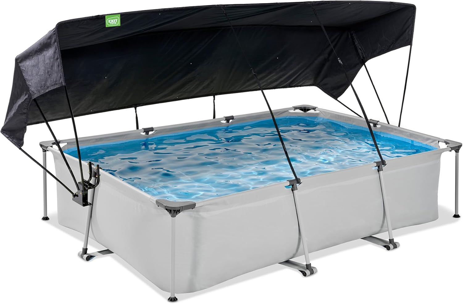 etezen Piscine Soft Grey avec Voile d'Ombrage - 300x200x65cm - Piscine Hors Sol Rectangulaire avec Pompe Filtrante à Cartouche - Protection Optimale Contre Les Rayons UV - Entrée Basse - Gris
