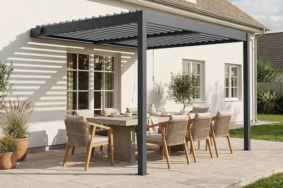 etezen - Pergola Piana 3x2,5m alu gris, persienne brise-vue