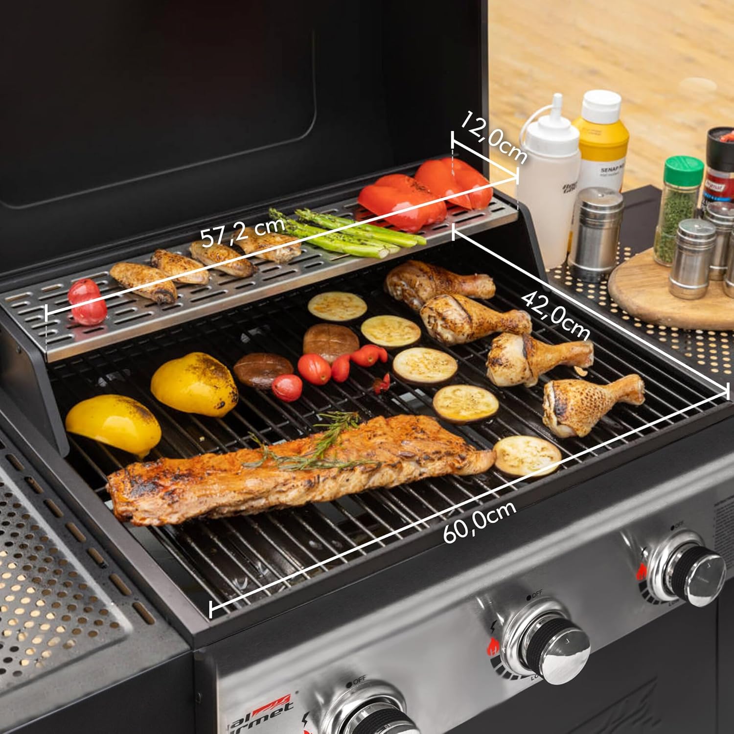 etezen – BBQ Gaz 3 brûleurs – 9kW – chariot, capot, grilles, jardin