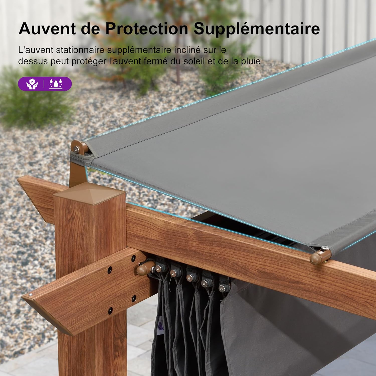etezen - Pergola aluminium - 4x3m - toile rétractable, teck, imperméable