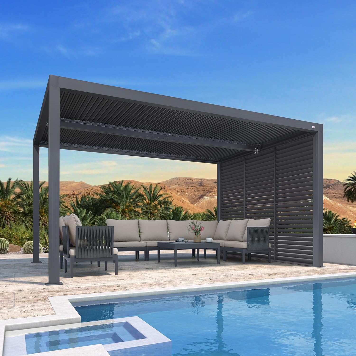 etezen - Pergola bioclimatique - 4,24x3m - aluminium, persienne fixe, lames orientables