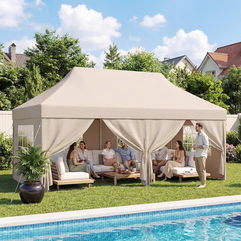 etezen - tonnelle pliante série 3x6 - réglable, tissu Oxford imperméable, beige