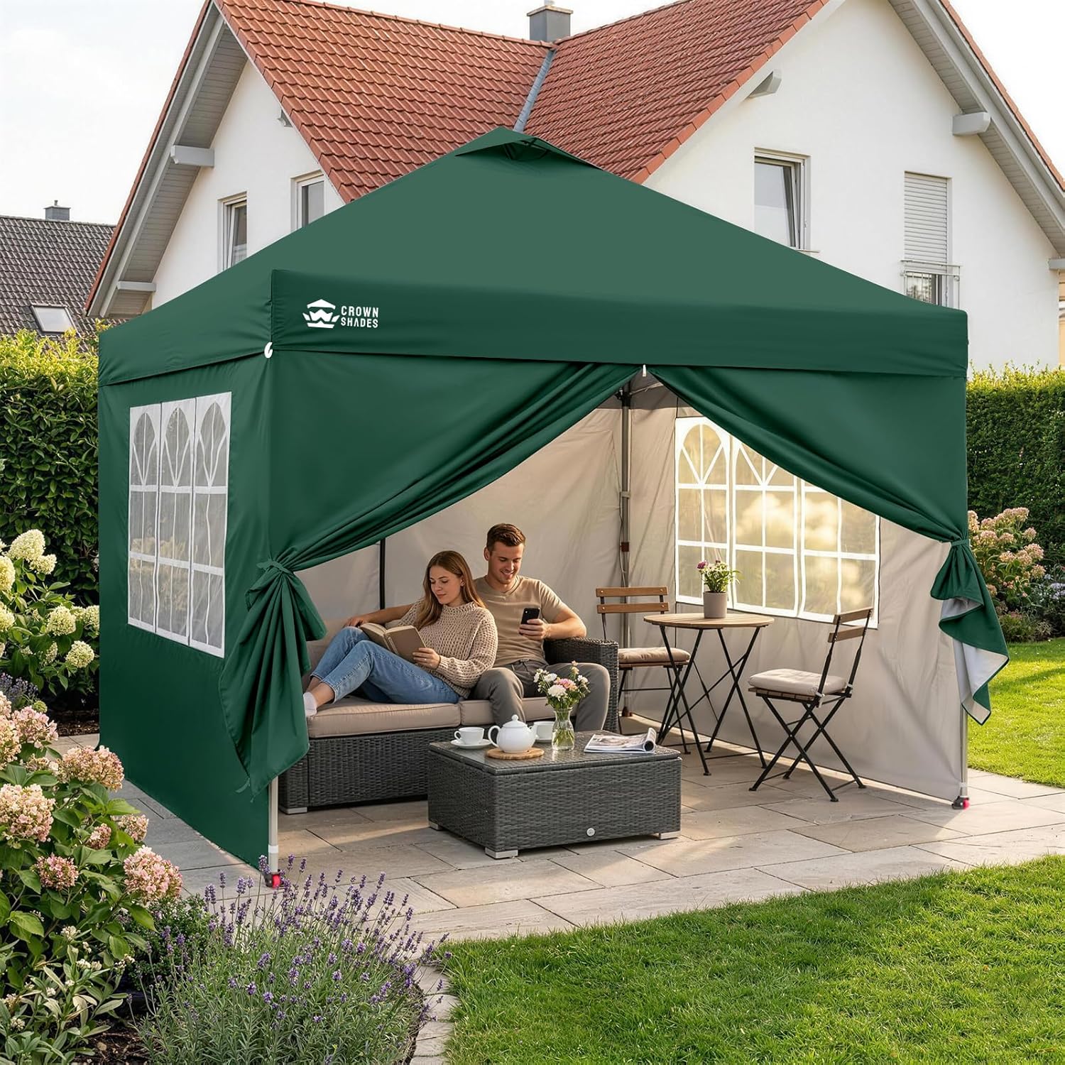 etezen Tonnelle Pliante 3x3 Imperméable, Barnum Pliant de Jardin Exterieur, Pop-Up Gazebo avec Sac de Rangement, UPF 50+, avec 4 Parois Latérales Amovible, 4 Sac de Sable, Vert Forêt