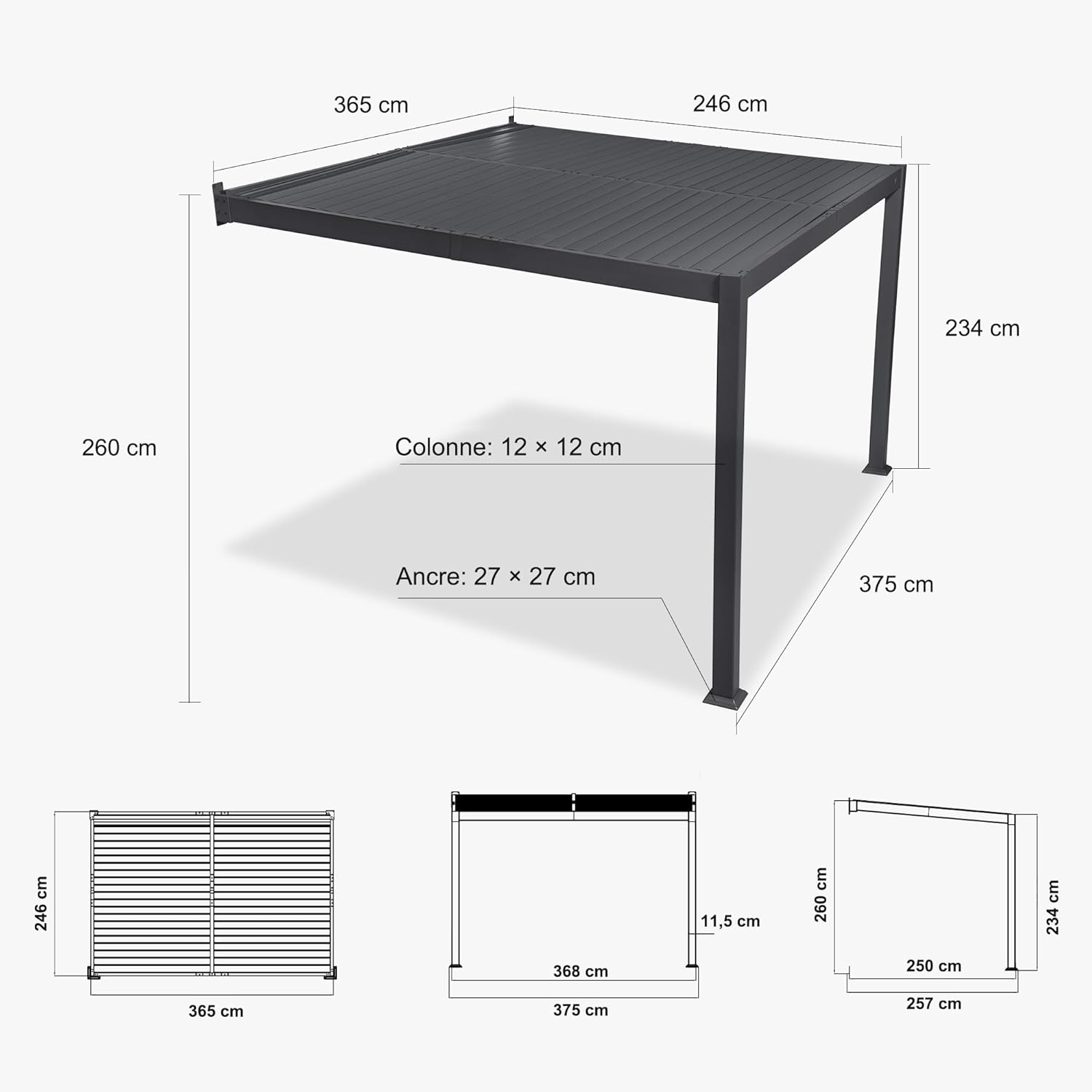 etezen - pergola bioclimatique adossée - 2,5x3,65m - aluminium, lames orientables, imperméable, gain de place