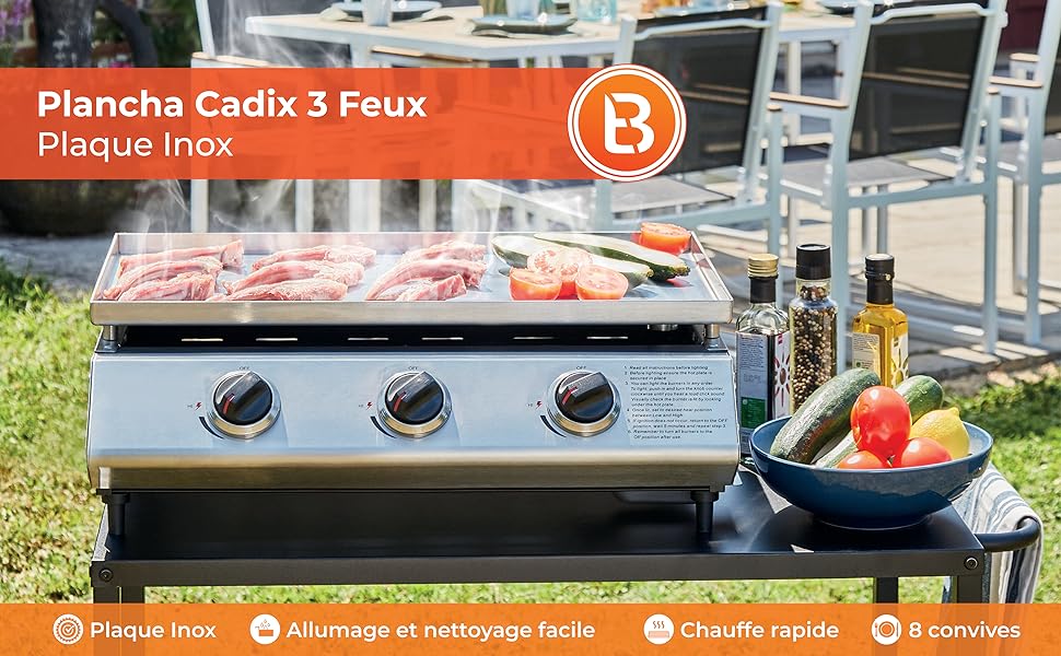 Plancha gaz Cadix 3 feux etezen