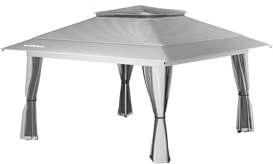 etezen - Pavillon pliant 4x4m - gris, moustiquaire, sac à roulettes
