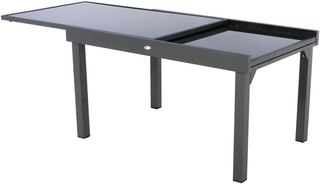etezen - Piazza extensible - 185/245x100 cm - aluminium verre trempé 10 places
