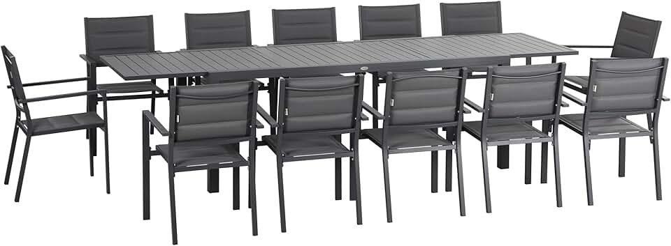 etezen - Salon de jardin alu textilène extensible - 200/300x90x75cm - 12 chaises empilables