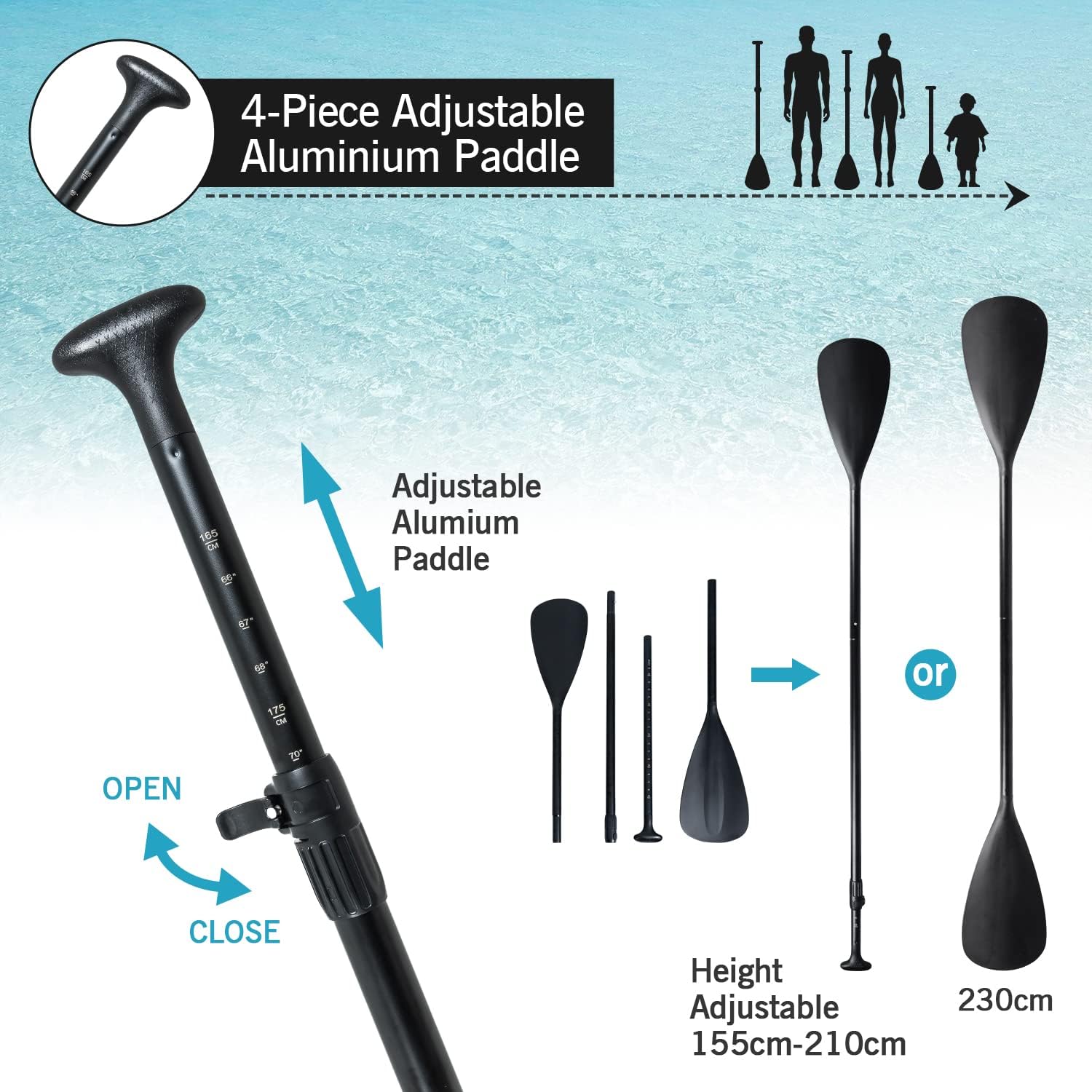 etezen - Paddle gonflable adulte - 320/335cm - 2 places, siège kayak, pagaie alu, support caméra, jusqu'à 150kg