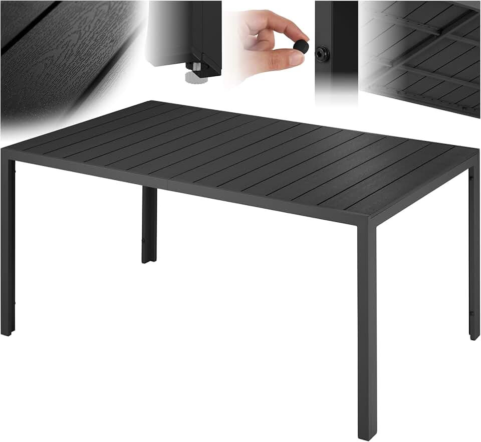 etezen - Table à manger aluminium bois 150x90x74,5 cm, réglable, anti-intempéries
