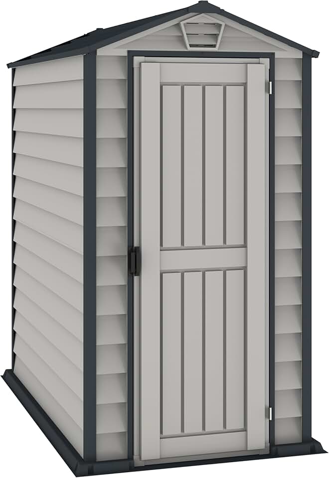etezen EverMore 4 x 6 (1.99 m²) Abri de jardin en plastique, solution de stockage extérieur ignifuge et tout temps, avec plancher en plastique, abri en vinyle sans entretien, Adobe & Grey