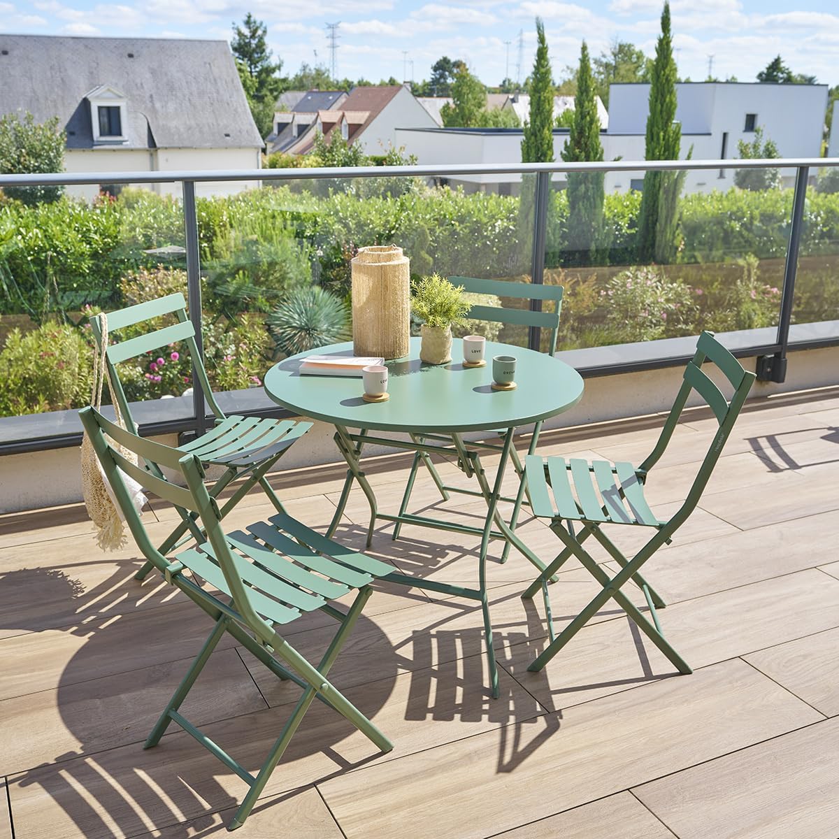 etezen - Greensboro - table pliante acier 4 places, vert olive