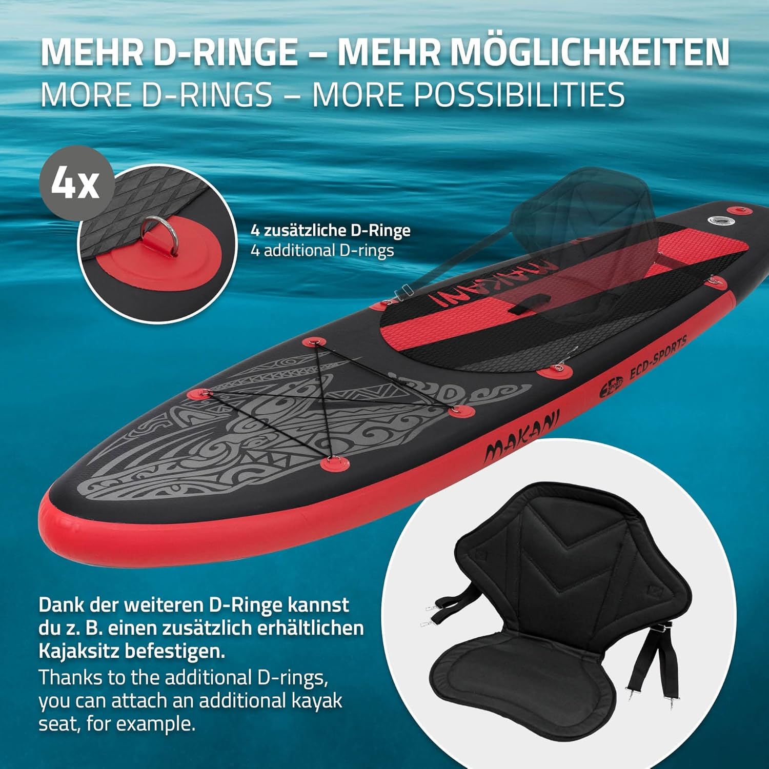 etezen - Stand Up Paddle Board - 305/308/320/380 cm - PVC, 120/150 kg, 10/15 cm d'épaisseur