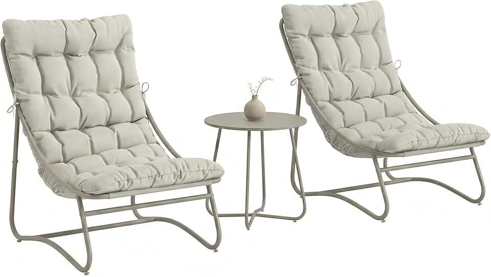 etezen - Salon Bistro 3 pièces - table ronde, chaises textilène, coussins - mobilier de jardin métal, 2 personnes, gri