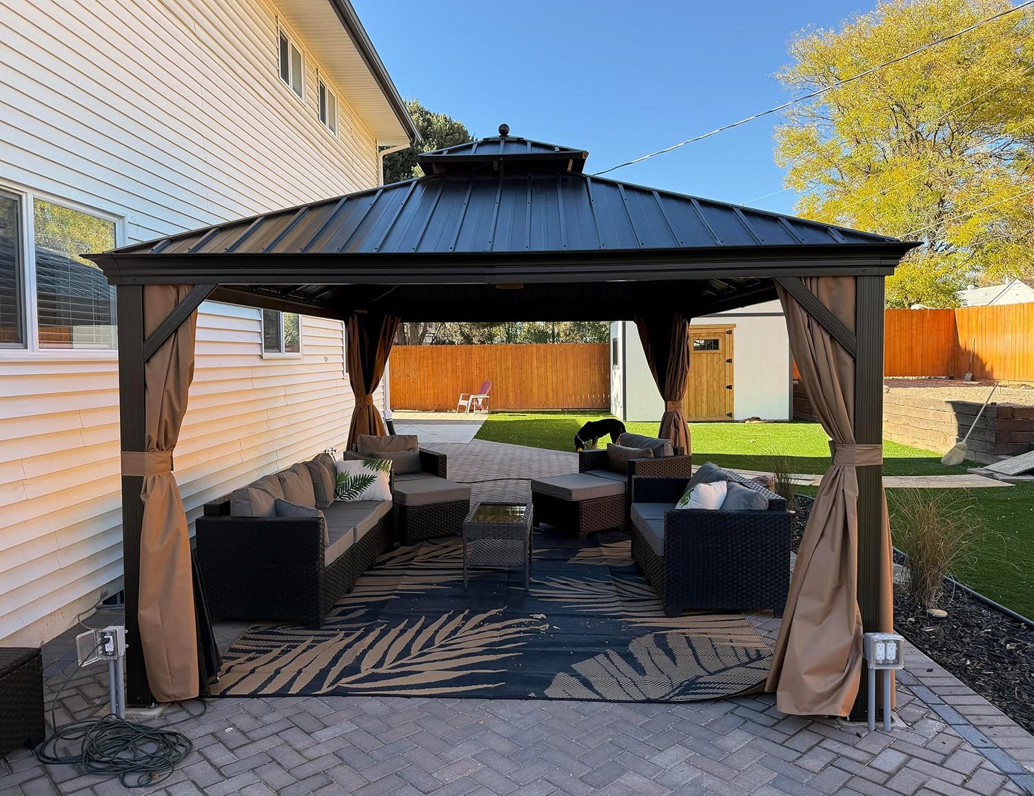 etezen - Pergola toit double 4,85x3,65m acier moustiquaire rideaux