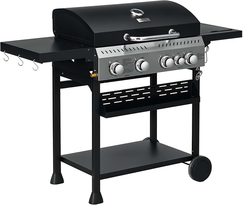etezen - Barbecue gaz 4+1 brûleurs 12,5kW - roulettes, étagères