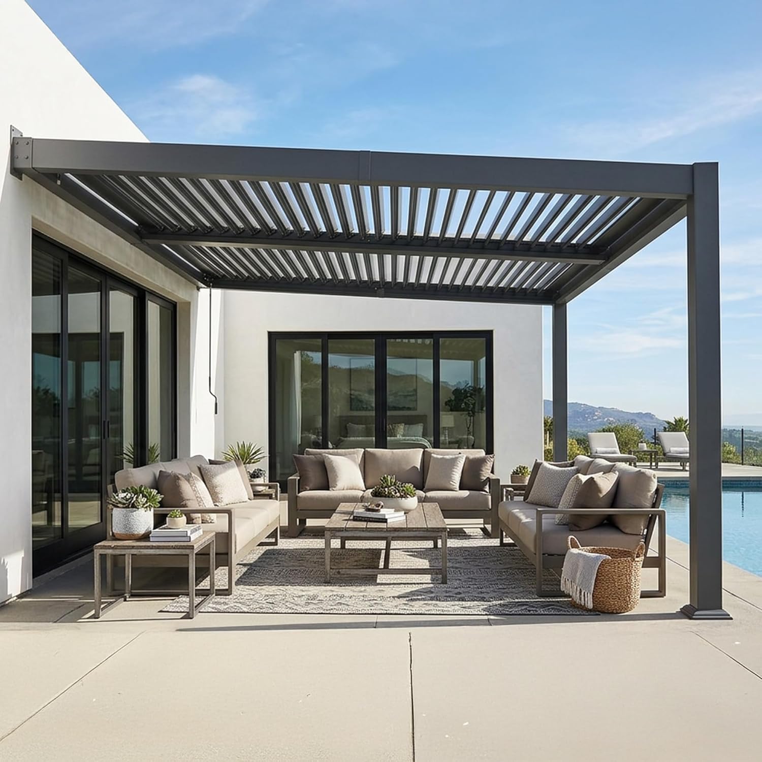 etezen - Pergola bioclimatique adossée - 3x4,25m - aluminium, lames orientables, résistante UV et pluie