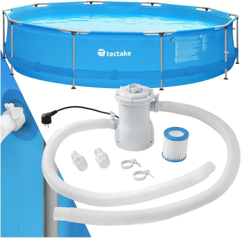 etezen® Piscine Tubulaire Ronde Piscine Hors Sol Ø360 x 76 cm Bleu, Structure en Acier, PVC Résistant aux UV & à la déchirure, avec Pompe Piscine à Filtre, Montage & démontage Facile