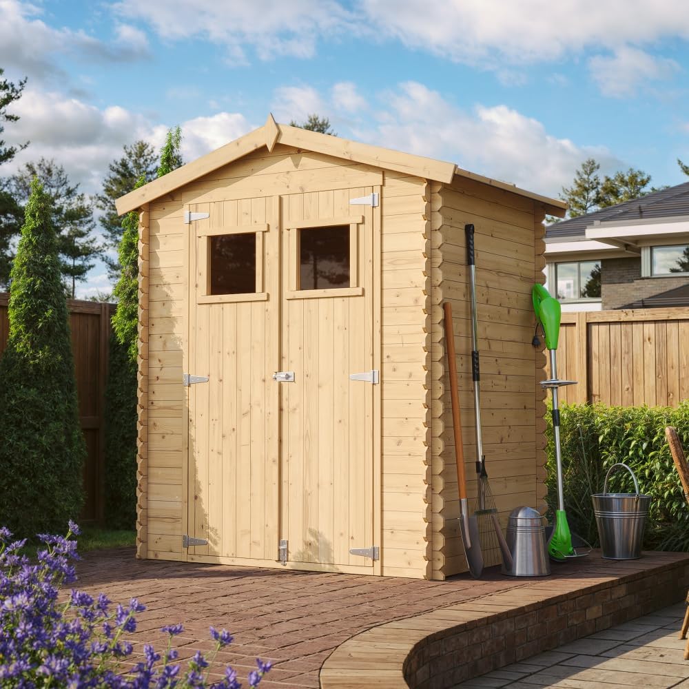 Abri de Jardin en Bois avec Sol TRAITÉ - Stockage extérieur I196xL136xH218 cm/ 1.98 m2 Petit abri à Outils, Local à vélos - Toit imperméable, fenêtres - etezen M367