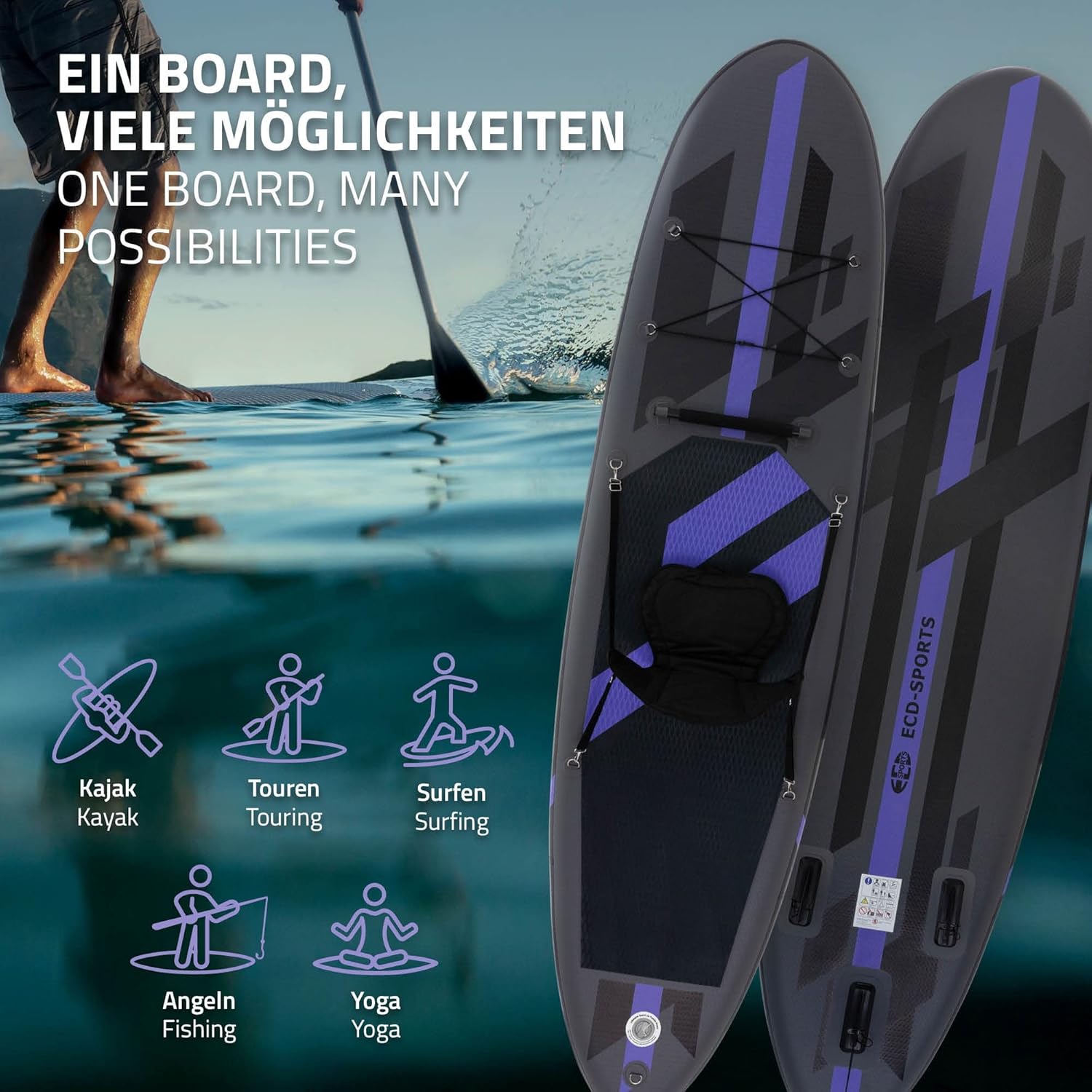 etezen - Stand Up Paddle Gonflable - 305/308/320/380 cm - PVC, 120/150 kg, 10/15 cm