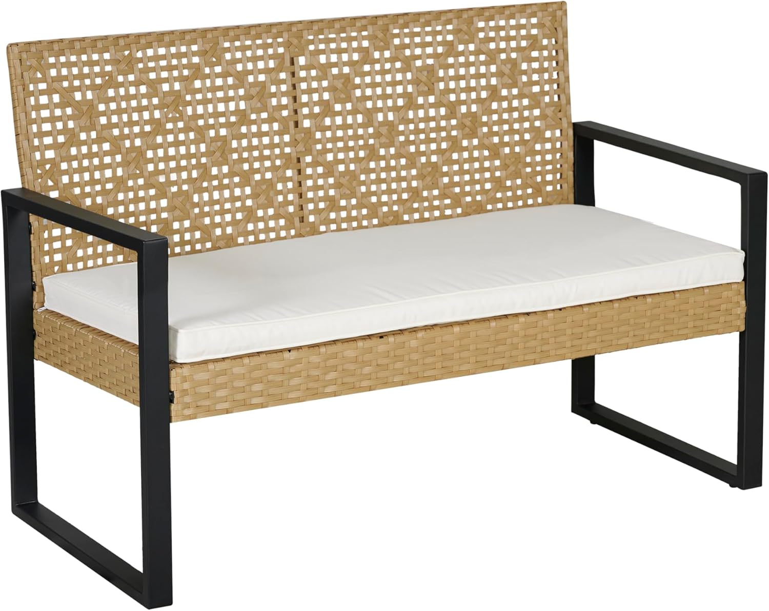 etezen - Salon de jardin 4 pièces, acier/acacia, 2 chaises + banc, beige/naturel