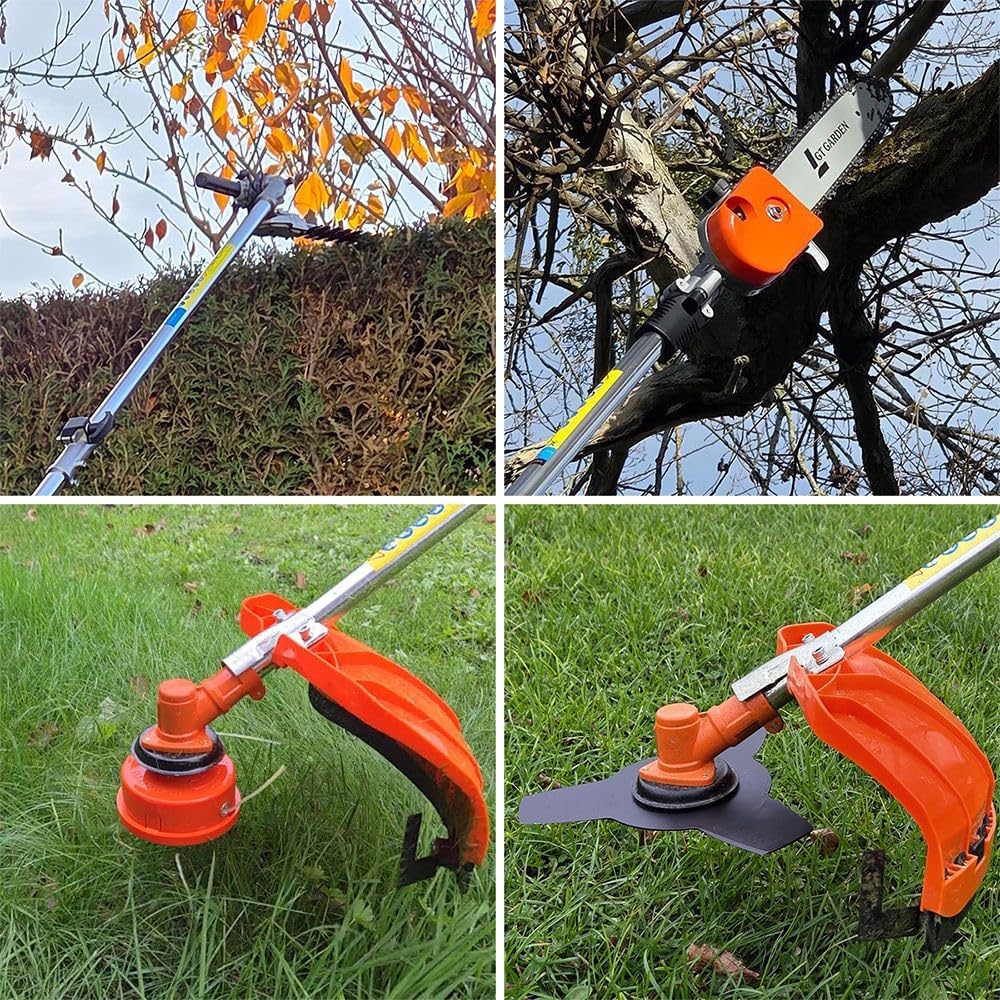 etezen - multifonction 4 en 1 thermique - 3 outils + rallonge - tronçonneuse, débroussailleuse, taille-haies
