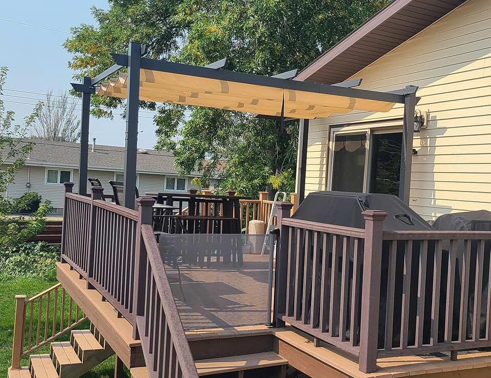 etezen - Pergola Aluminium - 4x3m - Toit coulissant, tissu kaki