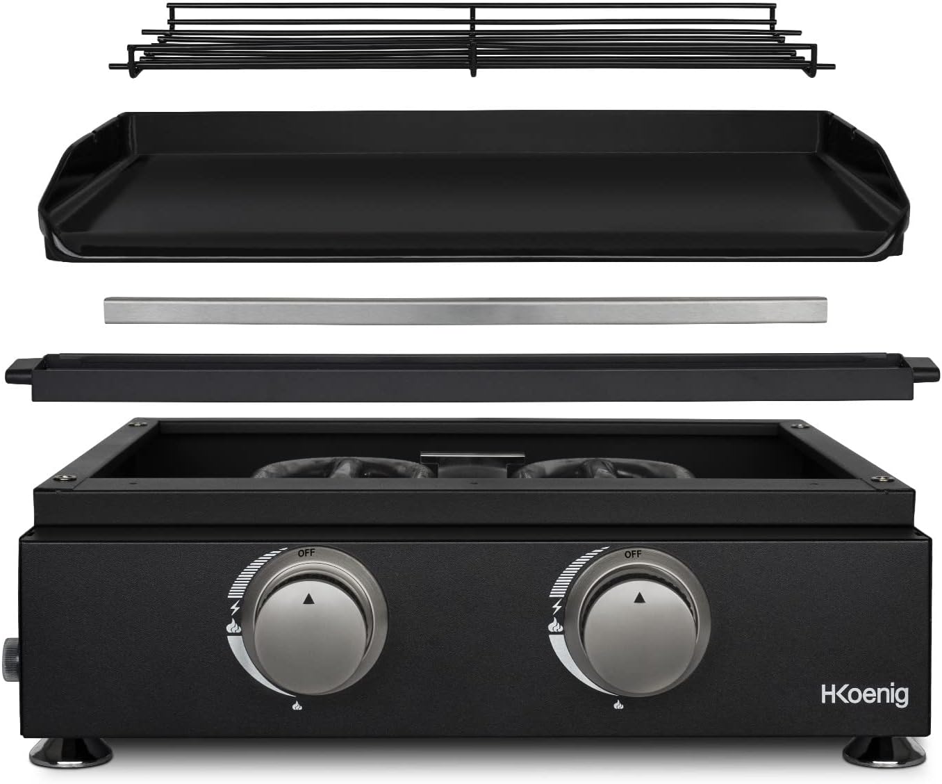 etezen - plancha gaz 2 brûleurs - acier inox, fonte, jusqu'à 350°C - PLX1022