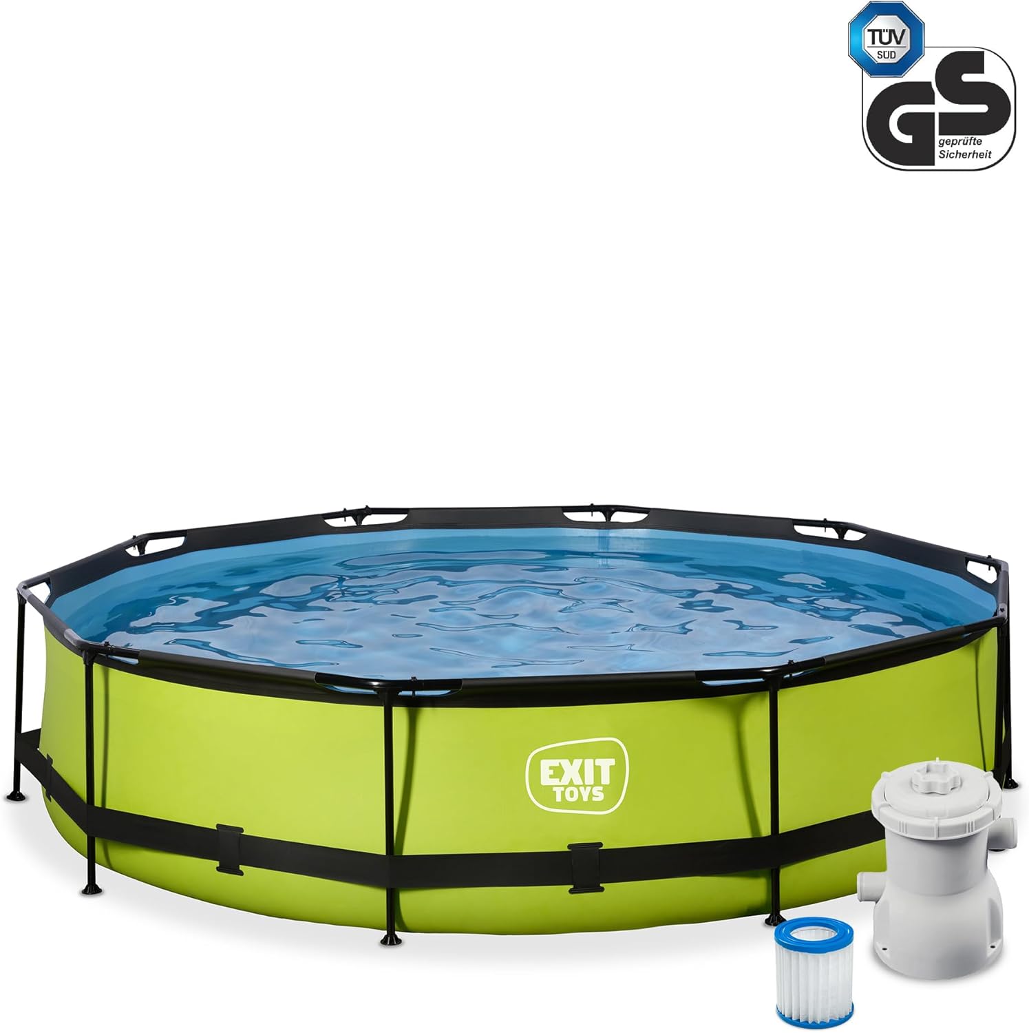 etezen Piscine Tubulaire Lime - ø360x76cm - Piscine Hors Sol Ronde Grande avec Pompe Filtrante à Cartouche - Entrée Basse - Idéal pour Les Jeunes Enfants - Cadre Stable - Design Unique - Vert