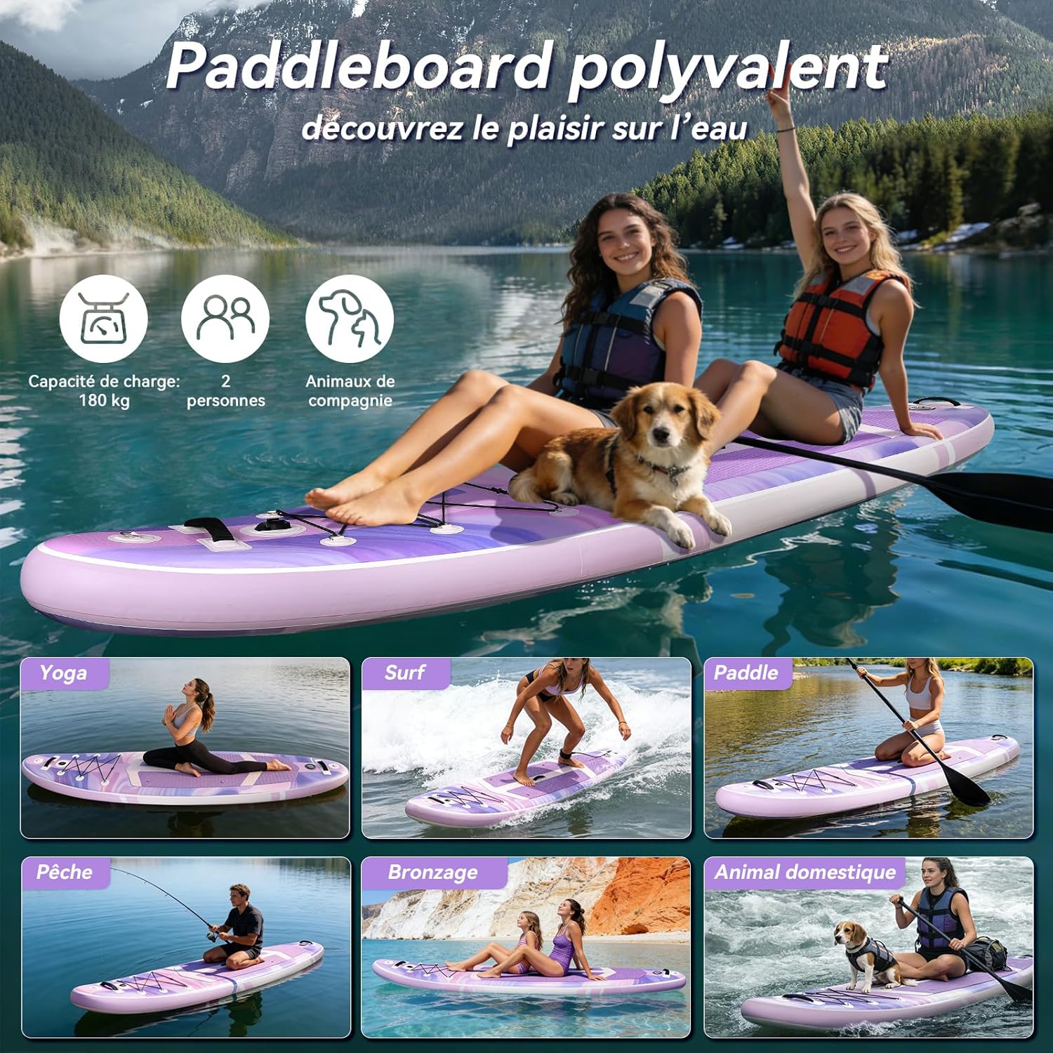 etezen - Paddle Gonflable Série Adulte - 320/335cm - 2 personnes, siège kayak, pagaie alu, support caméra, jusqu'à 15
