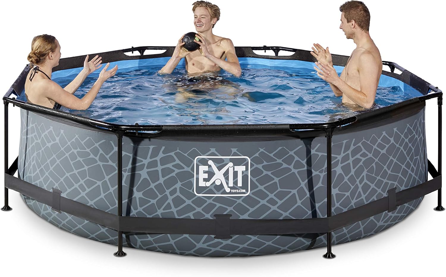 etezen Piscine Tubulaire Stone - ø300x76cm - Piscine Hors Sol Ronde avec Pompe Filtrante à Cartouche - Entrée Basse - Idéal pour Les Jeunes Enfants - Cadre Stable - Design Unique - Gris