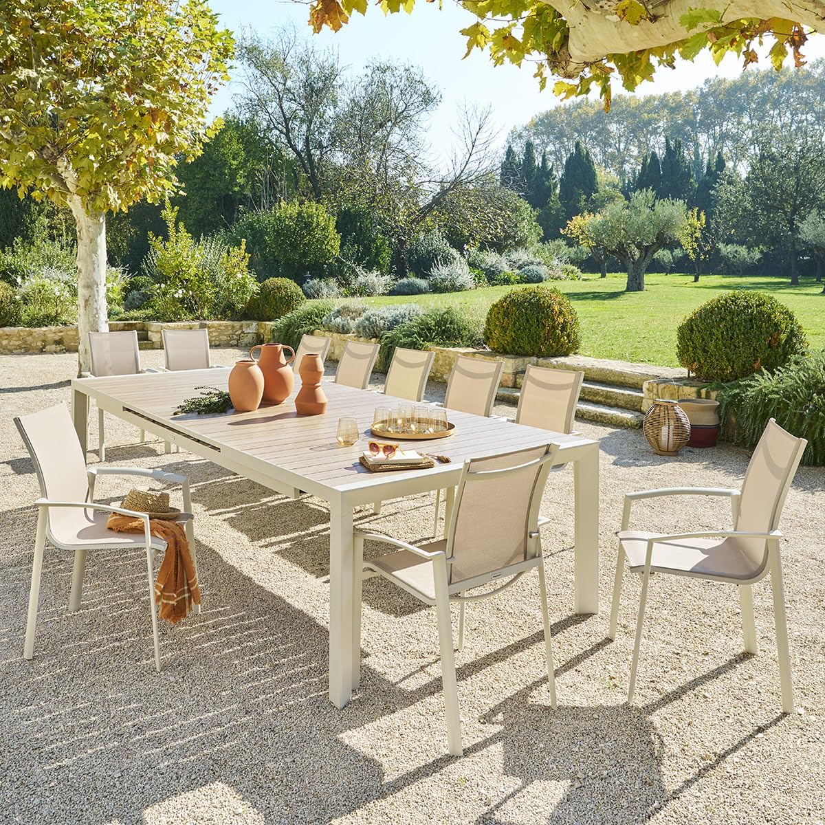 etezen - Evasion Argile - table extensible 14 places - aluminium bois antirouille, rallonge