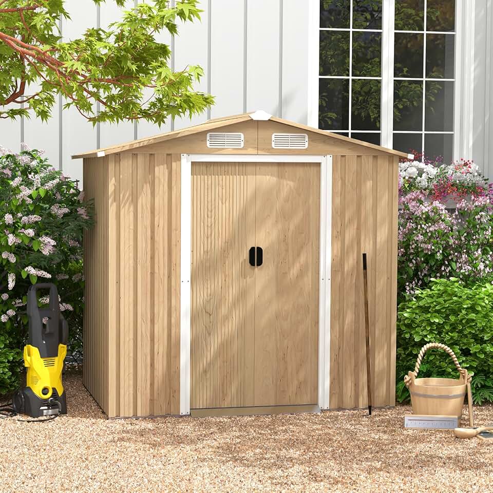 etezen - abri de jardin acier, 196,5x142,5x184,5cm, porte verrouillable, toit incliné, aération