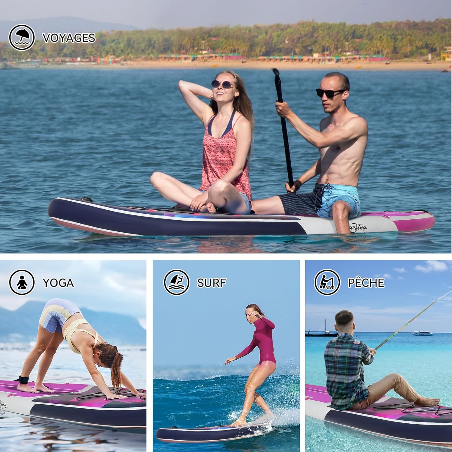etezen - Paddle gonflable 320/335 cm - 2 places, siège kayak, pagaie, pompe, 150 kg