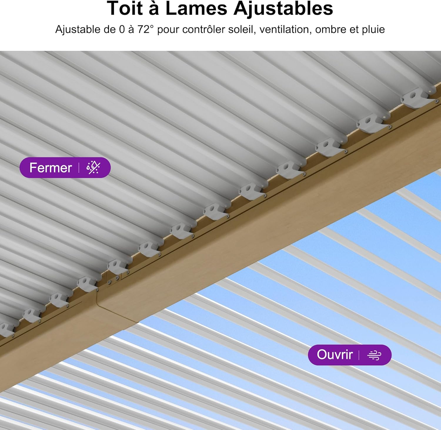 etezen - Pergola effet bois - 3.5x6.35m - LED, lames orientables, étanche